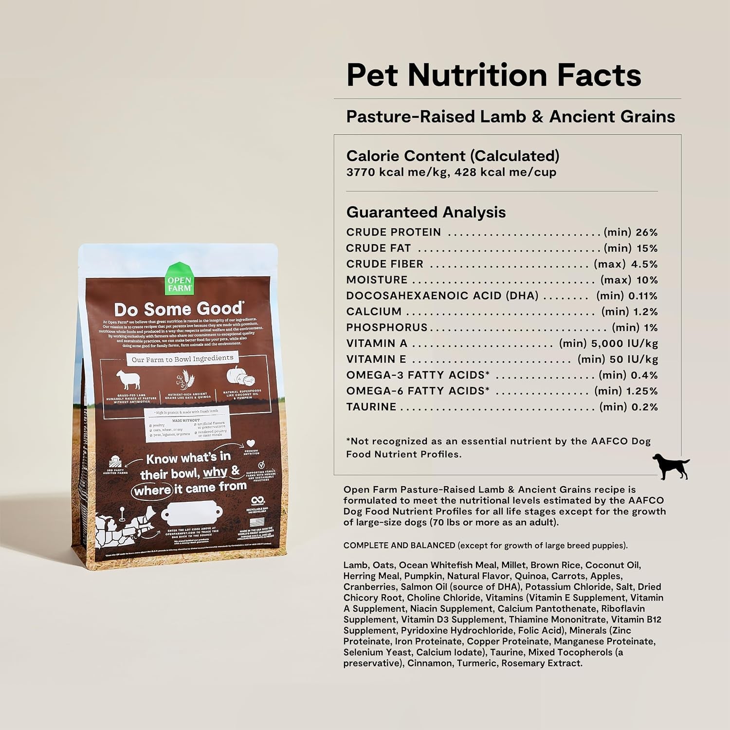 Ancient Grains Dry Dog Food, Pasture Raised Lamb Kibble, 22Lb Bag | All Life Stages, All Breed Sizes, Protein-Rich & Nutrient Dense, 100% Traceable Ingredients, Non-Gmo Fruits & Veggies.
