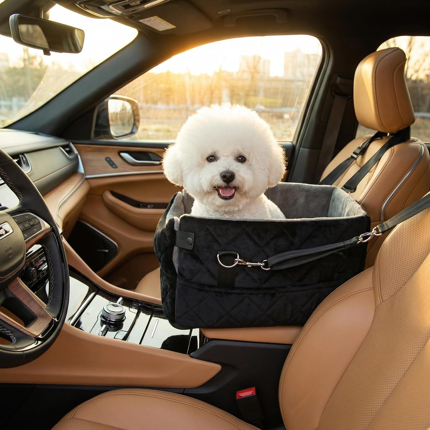 Center Console Dog Car Seats for Small Dogs Cats with Adjustable Safety Belt Multipurpose Pet Booster Seat for Car,Travel,Shopping,Camping with Your Furry Friends