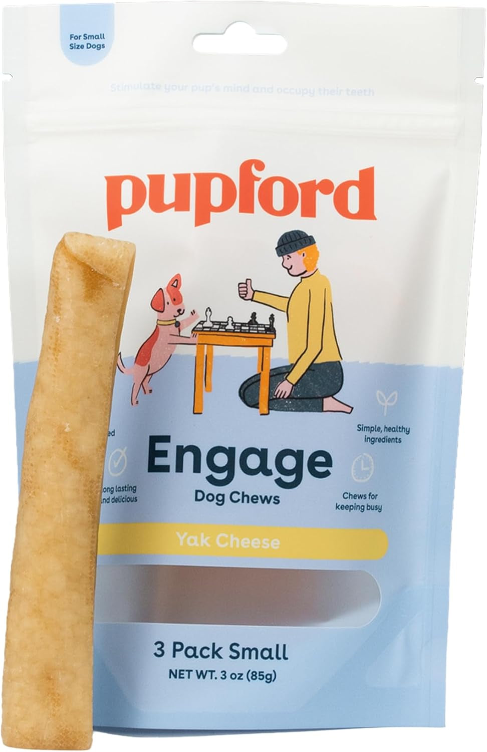 Yak Cheese Chews for Dogs & Teething Puppies, Natural, Long-Lasting Himalayan Dental Treats (3 Pack Small)