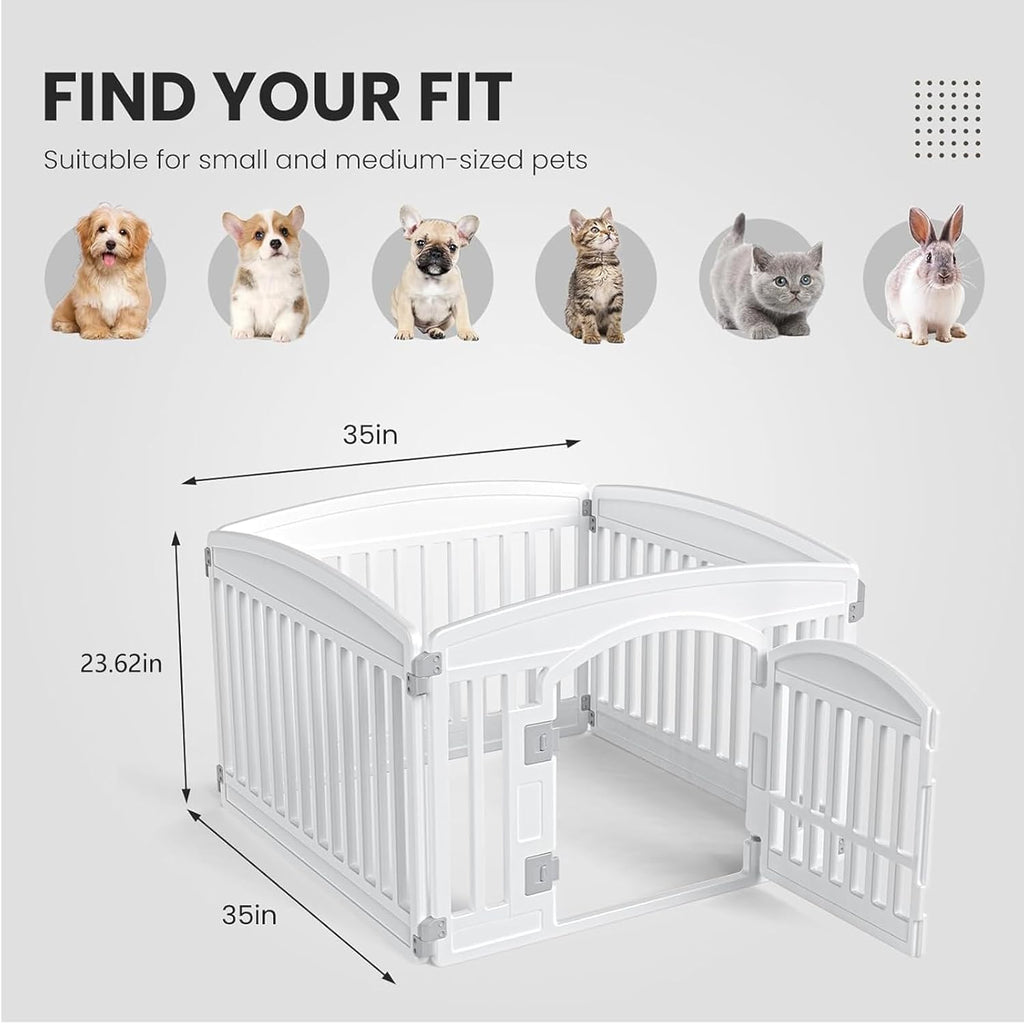 Plastic Dog Playpen - 4-Panel 24" Expandable & Durable Pet Fence for Medium Dogs - Indoor & Outdoor Portable Puppy Playpen with Secure Locking Door, White