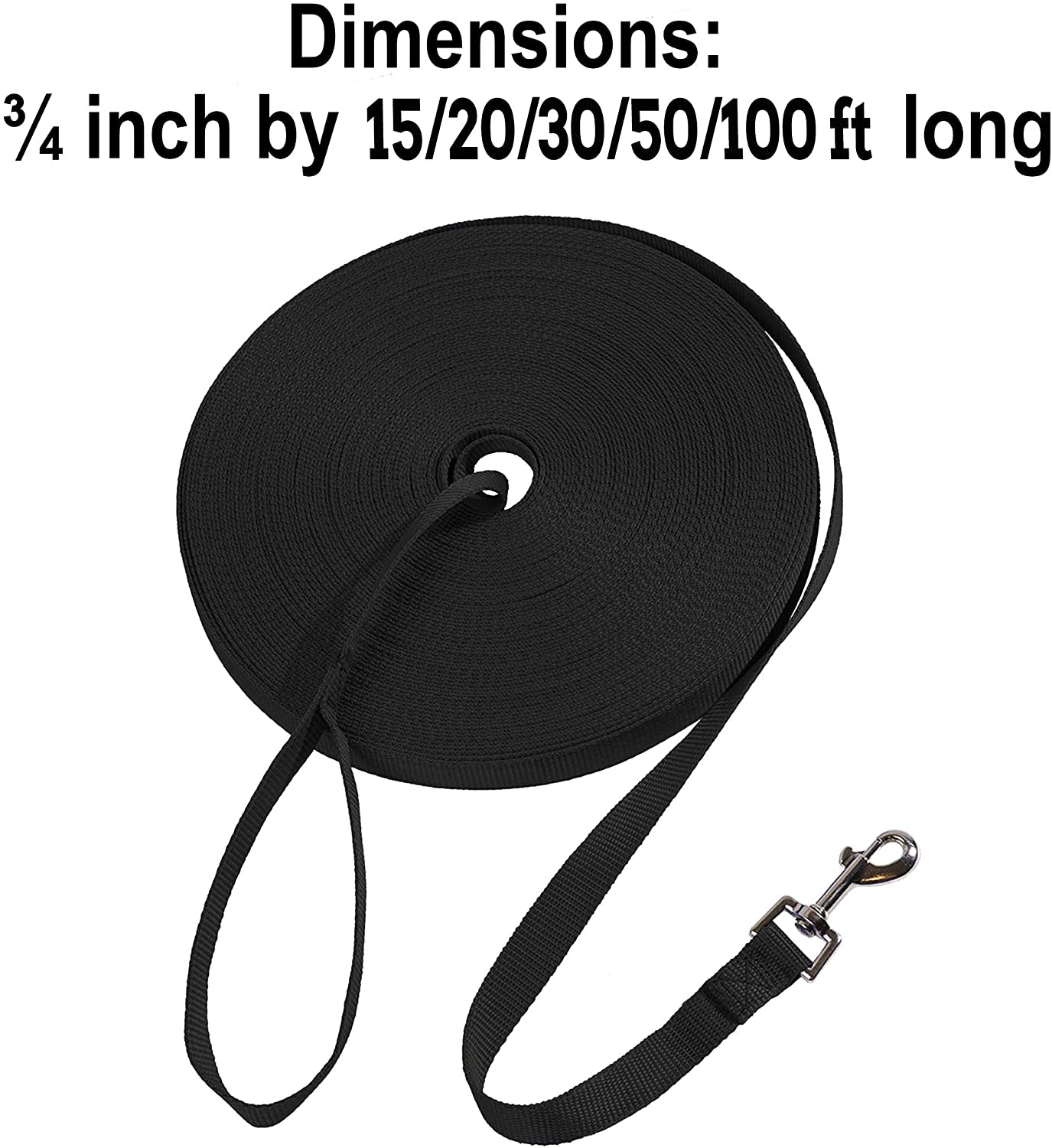 Dog/Puppy Obedience Recall Training Agility Lead - 15Ft 20Ft 30Ft 50Ft 100Ft Leash - Great for Play, Camping, or Backyard - Black