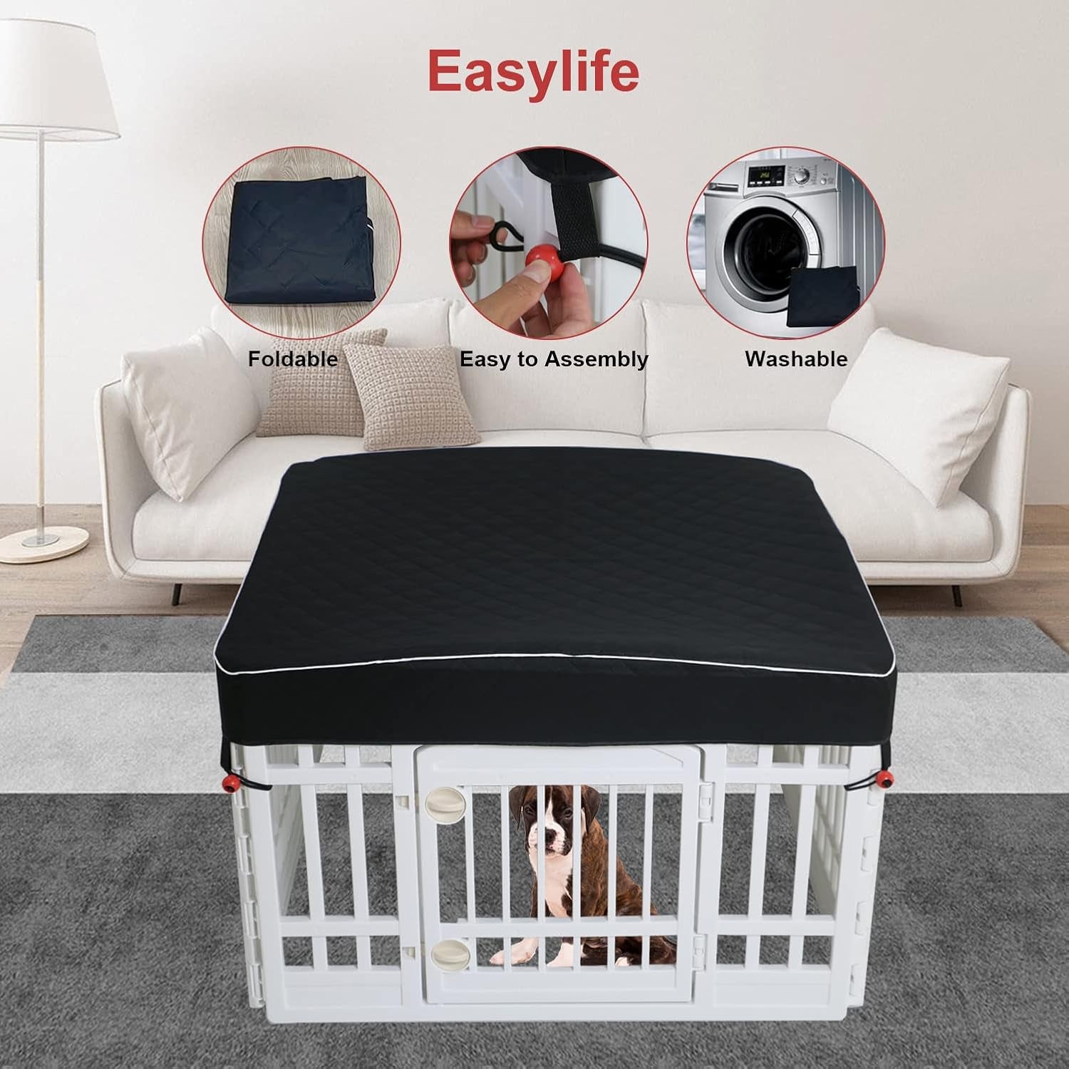 Dog Pen Cover Dog Playpen Cover for Pets,Provide Shade and Security for Indoor Outdoor Dog Pen,Pet Playpen Cover Fits 35 Inch Playpen 4-Panels (Playpen Not Included!!!)