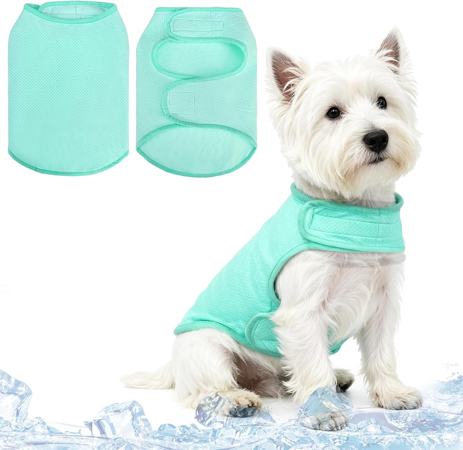 Dog Cooling Vest, Breathable Mesh PVA Dog Shirt, Lightweight Soft Instant Chill Sleeveless Pet Clothes, Adjustable Cooler Jacket Puppy Outfit for Hot Summer Outdoor, Green M