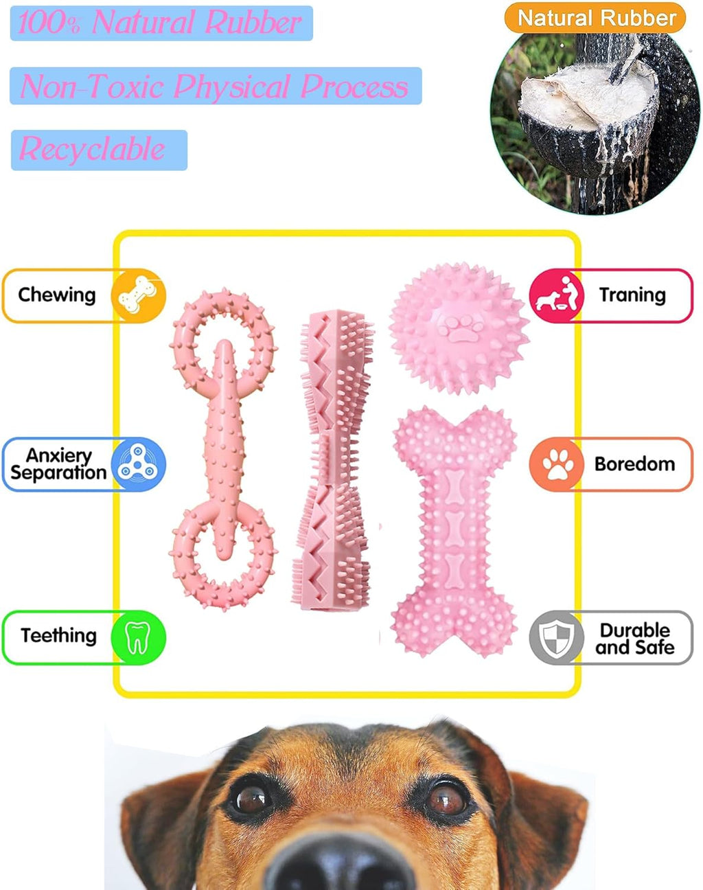 4 Pack Puppy Teething Chew Toys for Small Medium Dogs Pink Girl Dog Toy Set | 2-8 Months Puppies Ball Rubber Bone Cute Soft Durable Interactive Treat Dispensing Dental Care Teeth Clean