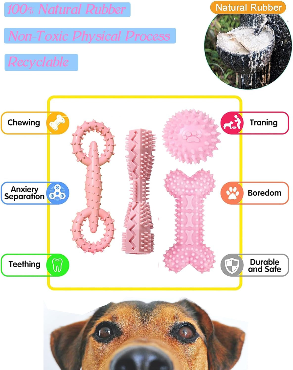 4 Pack Puppy Teething Chew Toys for Small Medium Dogs Pink Girl Dog Toy Set | 2-8 Months Puppies Ball Rubber Bone Cute Soft Durable Interactive Treat Dispensing Dental Care Teeth Clean