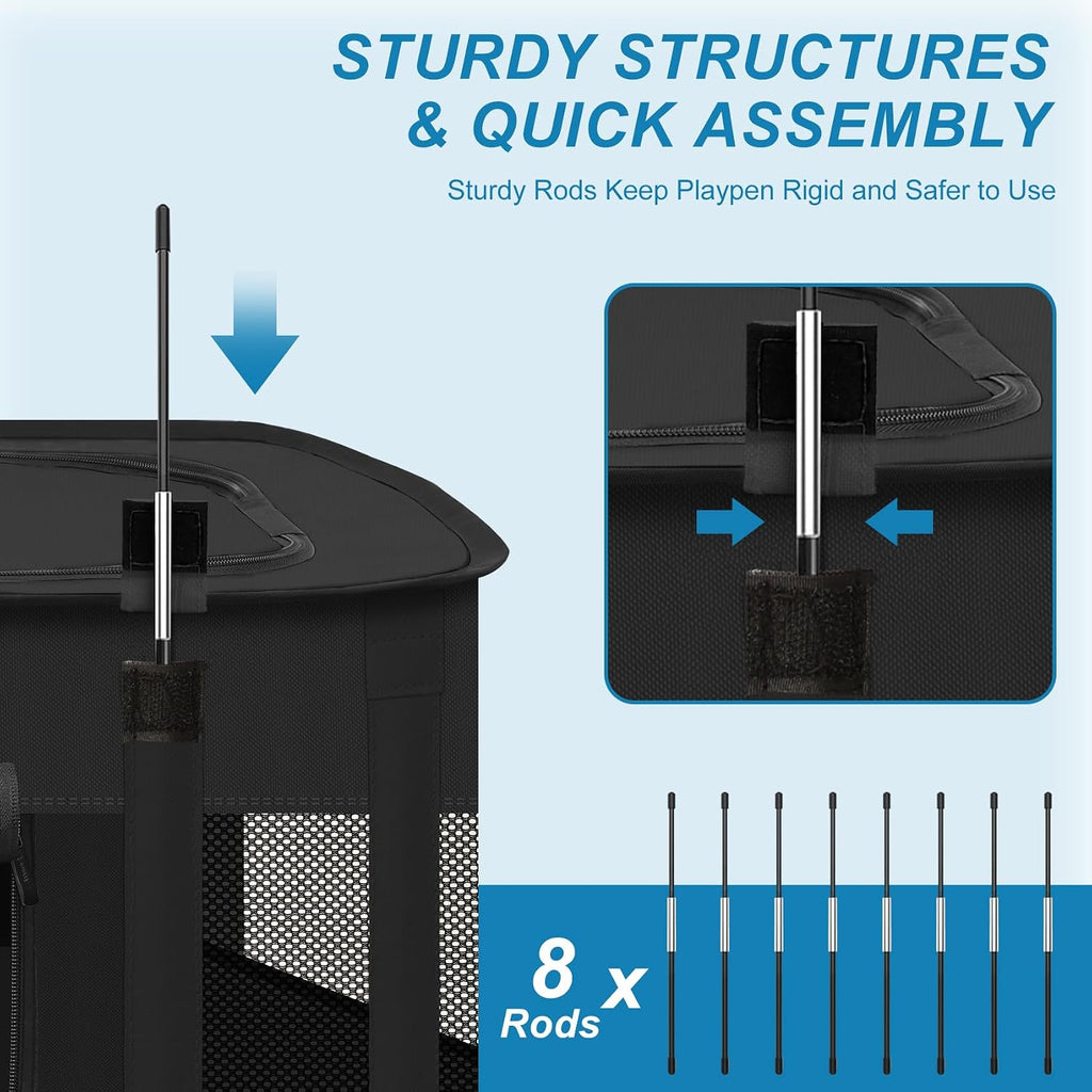 Dog Playpen, Puppy Cat Play Pen Portable Foldable Indoor/Outdoor Tent Crate Cage, Portable Pet Crate Medium Size Black 33"