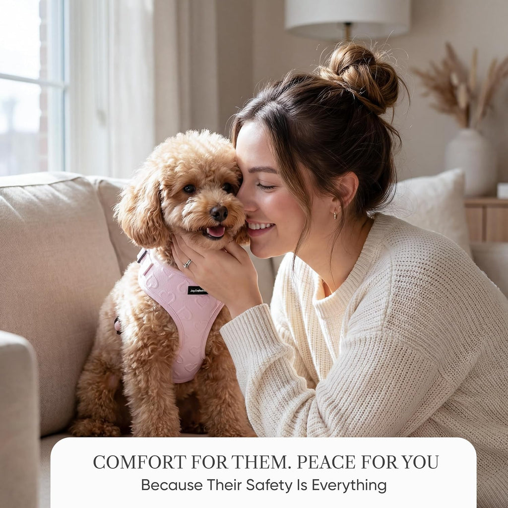 No Pull Harness for Small Sized Dog - Lightweight Breathable Neoprene Harnesses, Cute Heart Pattern, Adjustable Vest with Secure Back D-Ring, Soft Padded - Neck (13" - 17") Chest (16" - 21")