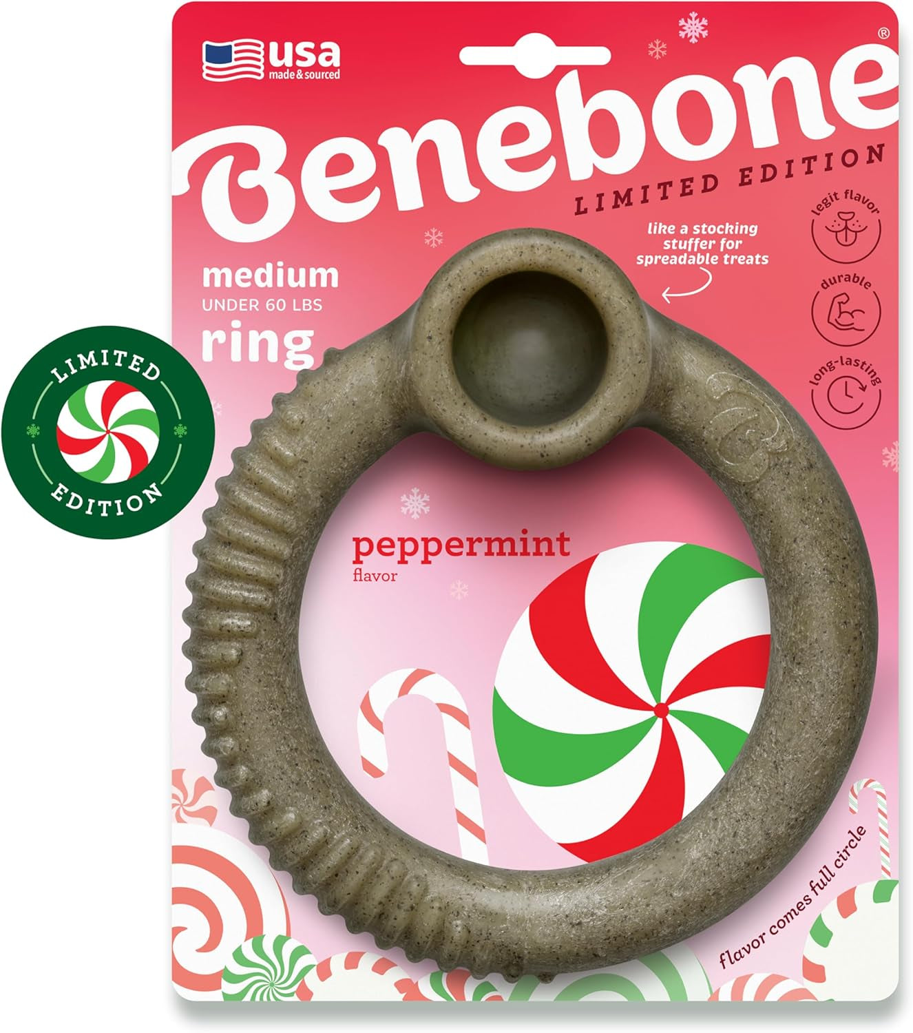 Ring Dog Chew Toy for Aggressive Chewers, Peppermint, Medium