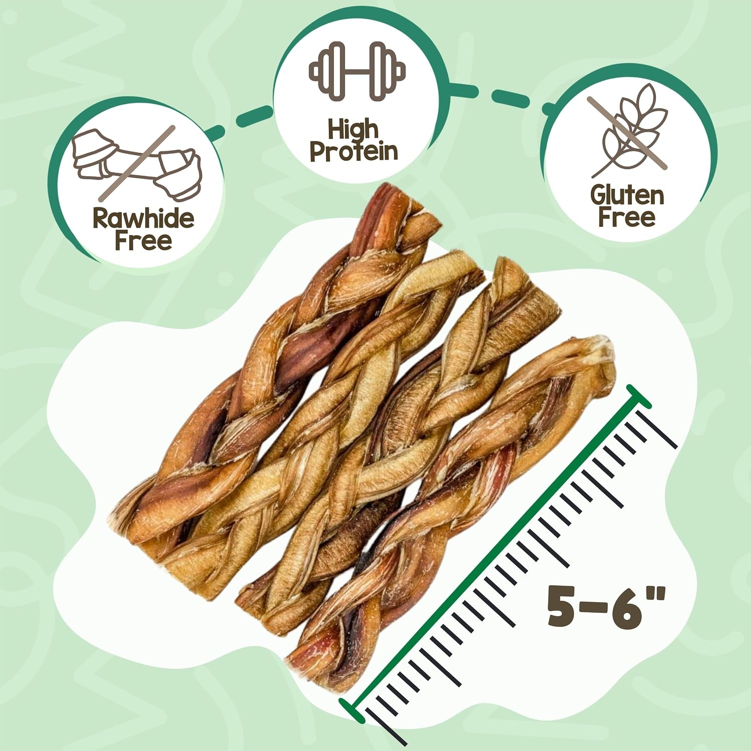 Braided Bully Sticks for Dogs 5-6" (3 Count) - Long Lasting for Small and Medium Dogs - Natural Beef Dog Chew Bones - Rawhide Free