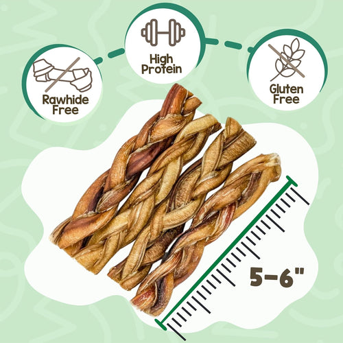 Braided Bully Sticks for Dogs 5-6" (3 Count) - Long Lasting for Small and Medium Dogs - Natural Beef Dog Chew Bones - Rawhide Free