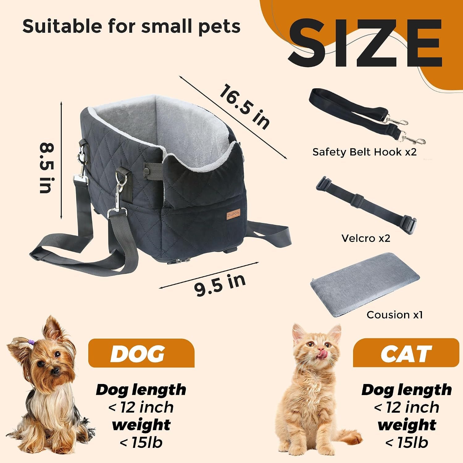 Center Console Dog Car Seats for Small Dogs Cats with Adjustable Safety Belt Multipurpose Pet Booster Seat for Car,Travel,Shopping,Camping with Your Furry Friends