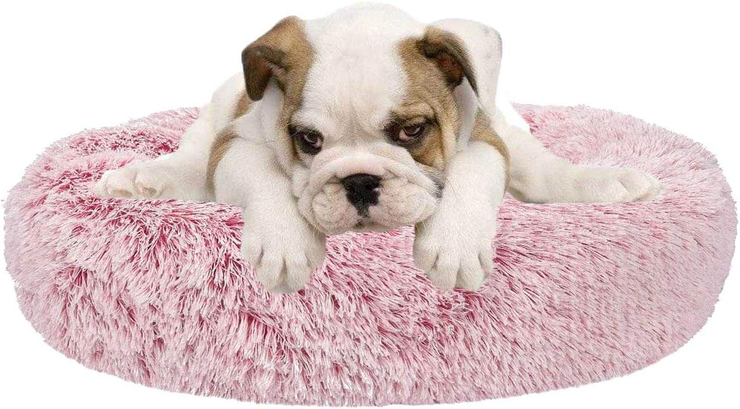 Calming Donut Dog Bed Faux Fur Pet Bed Self Warming Cuddler Washable round Pet Bed Cat Bed Comfortable round Plush Indoor Sleeping Dog Beds Cat Cushion Bed for Large Dogs 31" Pink