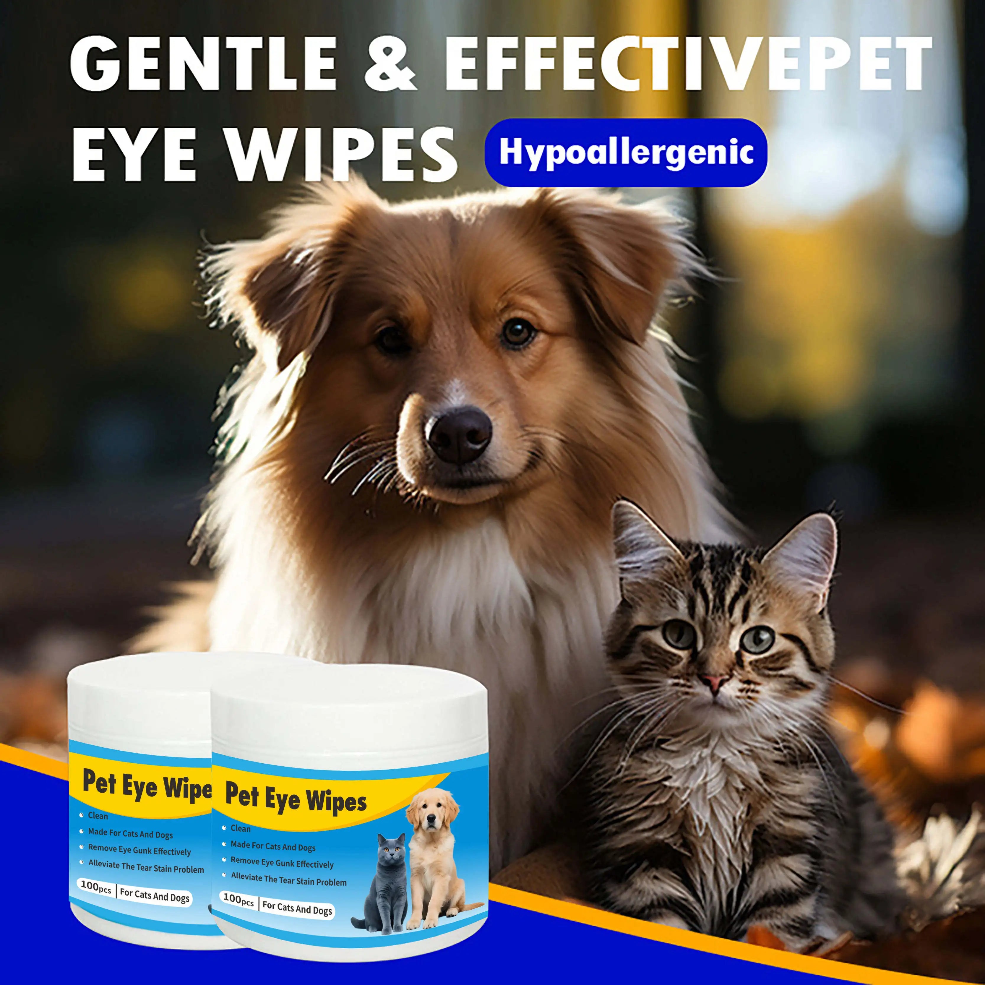 Wholesale Pet Eye Wipes 100 Count Jar Package, with Ultra Soft Thickened Wipes, for Tear Stain Relief and Daily Eye Care