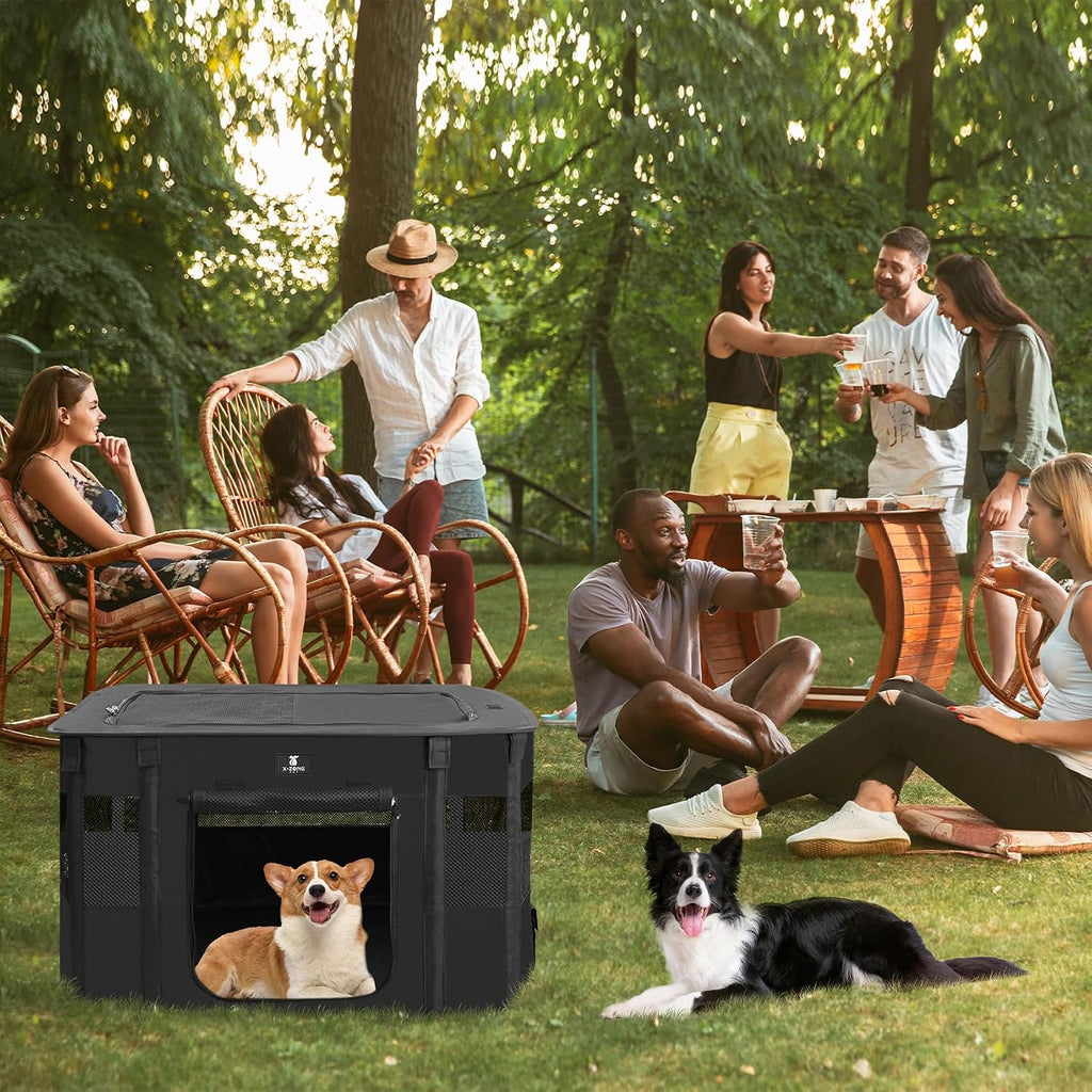 Dog Playpen, Puppy Cat Play Pen Portable Foldable Indoor/Outdoor Tent Crate Cage, Portable Pet Crate Medium Size Black 33"