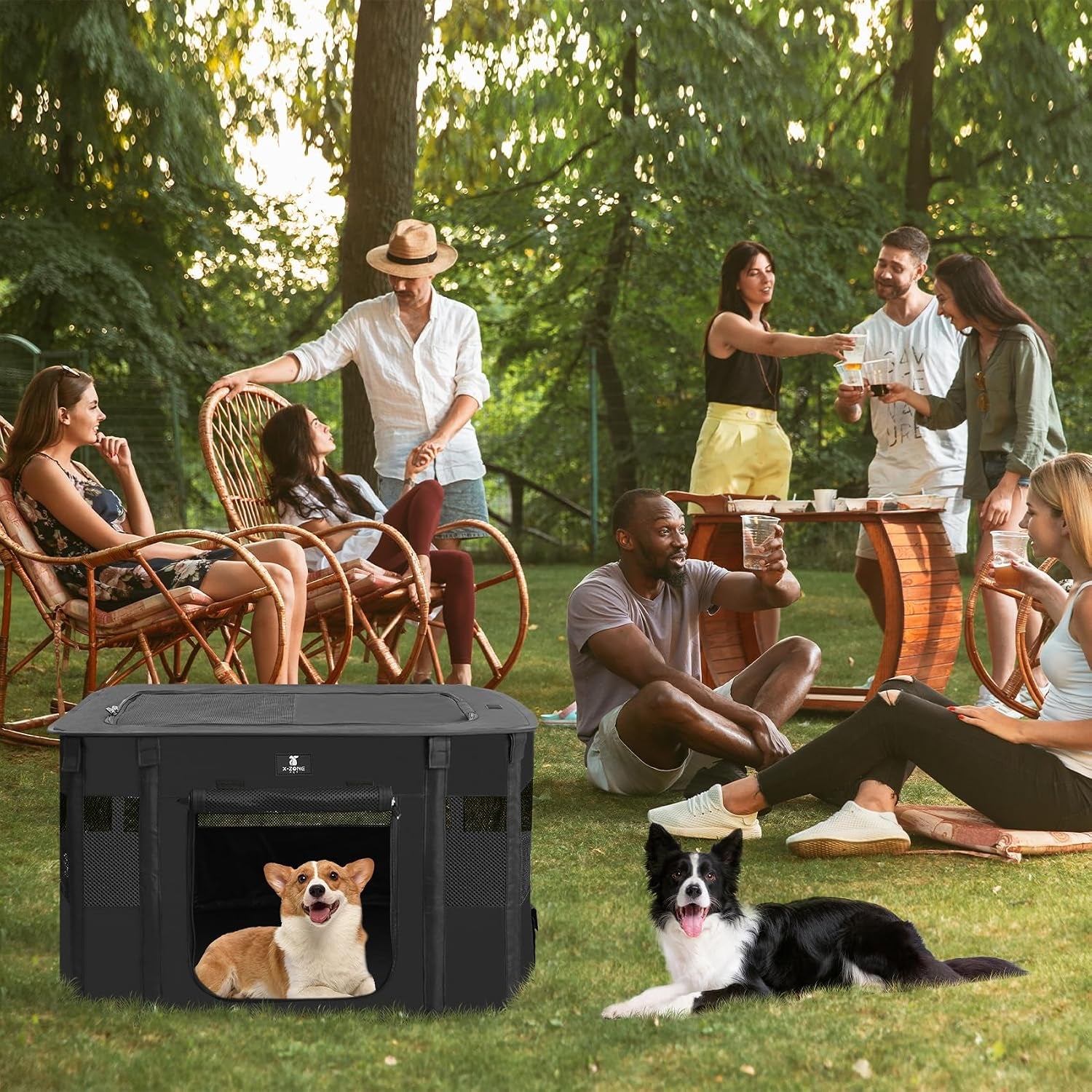 Dog Playpen, Puppy Cat Play Pen Portable Foldable Indoor/Outdoor Tent Crate Cage, Portable Pet Crate Medium Size Black 33"
