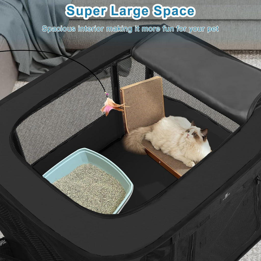 Dog Playpen, Puppy Cat Play Pen Portable Foldable Indoor/Outdoor Tent Crate Cage, Portable Pet Crate Medium Size Black 33"