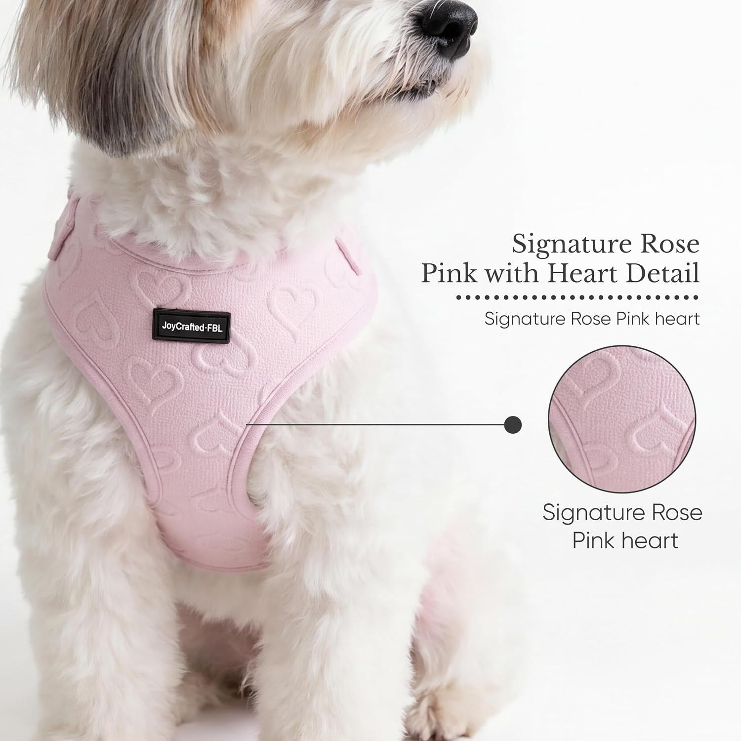 No Pull Harness for Small Sized Dog - Lightweight Breathable Neoprene Harnesses, Cute Heart Pattern, Adjustable Vest with Secure Back D-Ring, Soft Padded - Neck (13" - 17") Chest (16" - 21")