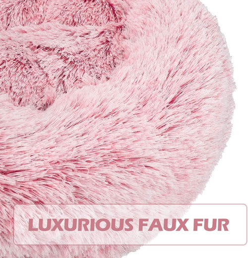 Calming Donut Dog Bed Faux Fur Pet Bed Self Warming Cuddler Washable round Pet Bed Cat Bed Comfortable round Plush Indoor Sleeping Dog Beds Cat Cushion Bed for Large Dogs 31" Pink