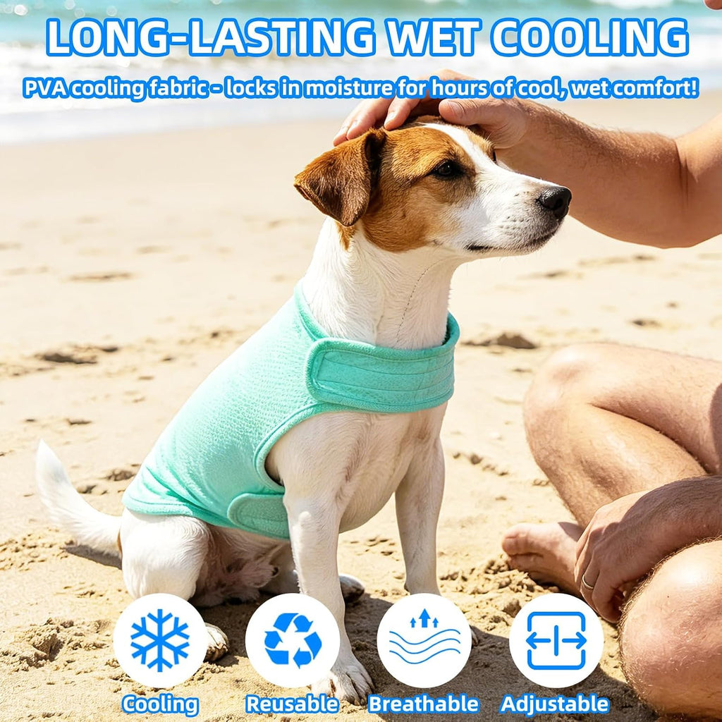 Dog Cooling Vest, Breathable Mesh PVA Dog Shirt, Lightweight Soft Instant Chill Sleeveless Pet Clothes, Adjustable Cooler Jacket Puppy Outfit for Hot Summer Outdoor, Green M