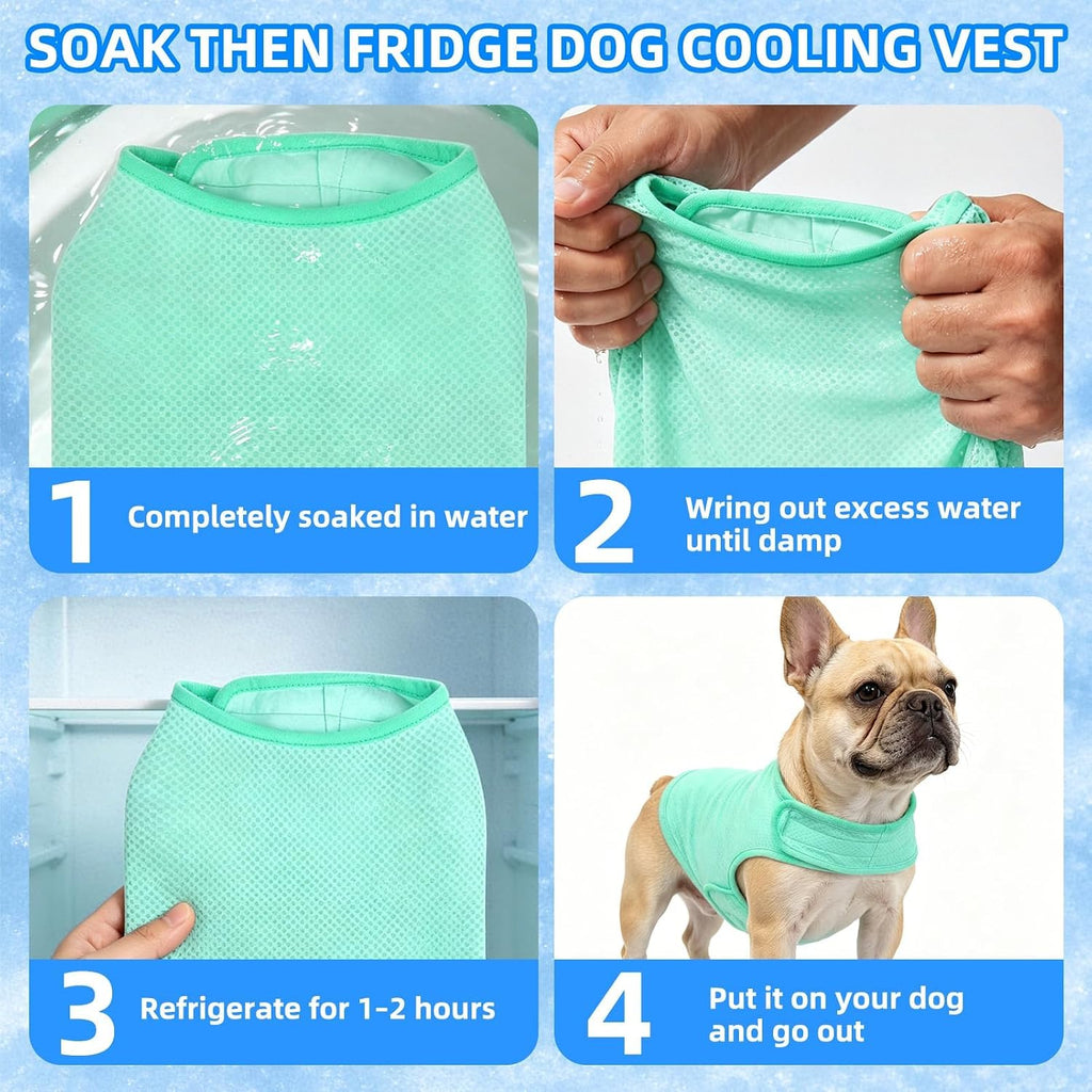 Dog Cooling Vest, Breathable Mesh PVA Dog Shirt, Lightweight Soft Instant Chill Sleeveless Pet Clothes, Adjustable Cooler Jacket Puppy Outfit for Hot Summer Outdoor, Green M