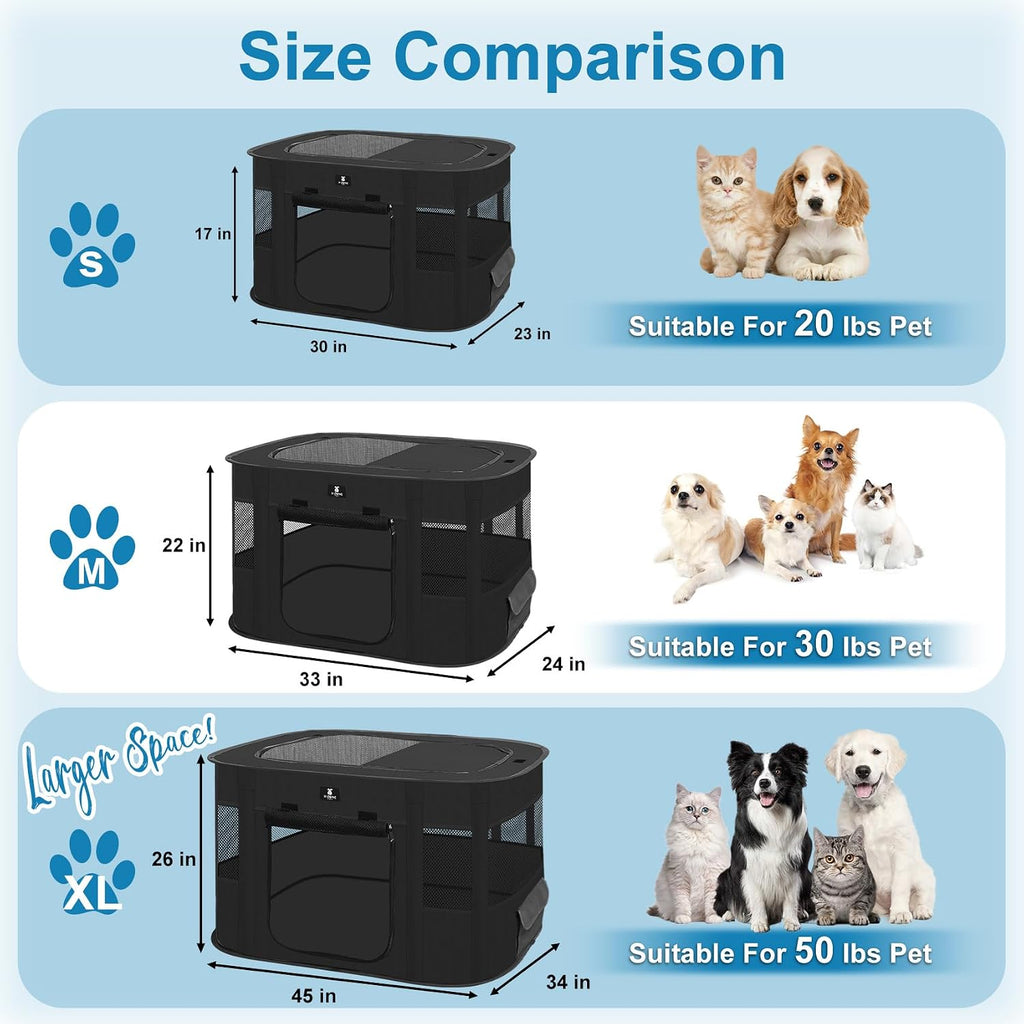 Dog Playpen, Puppy Cat Play Pen Portable Foldable Indoor/Outdoor Tent Crate Cage, Portable Pet Crate Medium Size Black 33"
