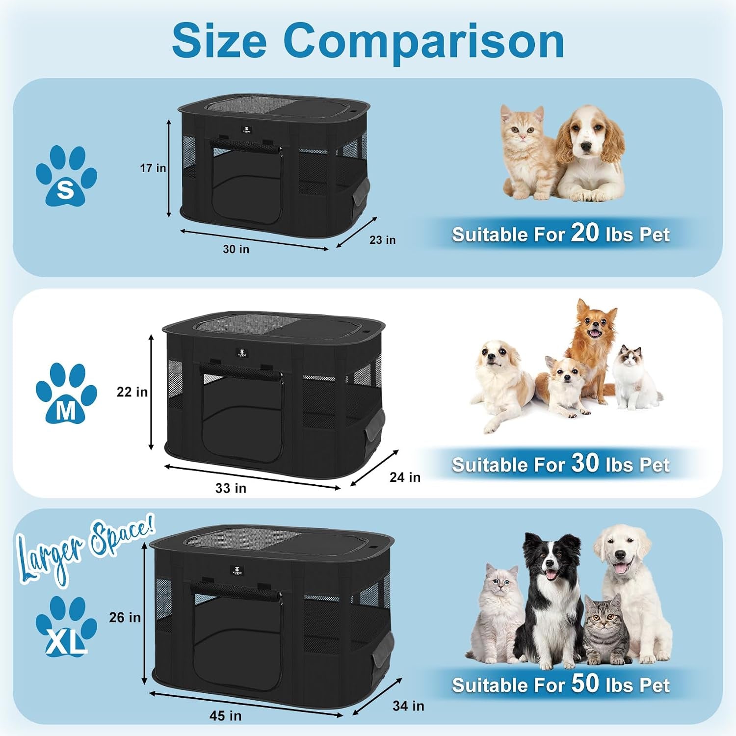 Dog Playpen, Puppy Cat Play Pen Portable Foldable Indoor/Outdoor Tent Crate Cage, Portable Pet Crate Medium Size Black 33"