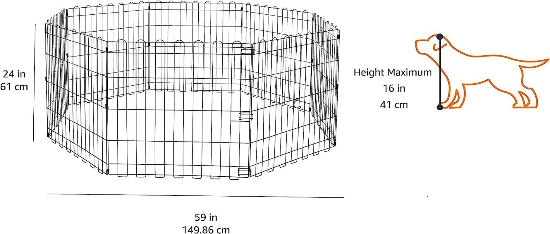 Foldable Octagonal Metal Exercise Dog Playpen, Indoor/Outdoor Pet Fence, No Door, 8 Panels, Extra Small, 24 X 24 Inches, Black