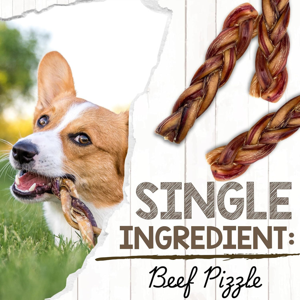 Braided Bully Sticks for Dogs 5-6" (3 Count) - Long Lasting for Small and Medium Dogs - Natural Beef Dog Chew Bones - Rawhide Free