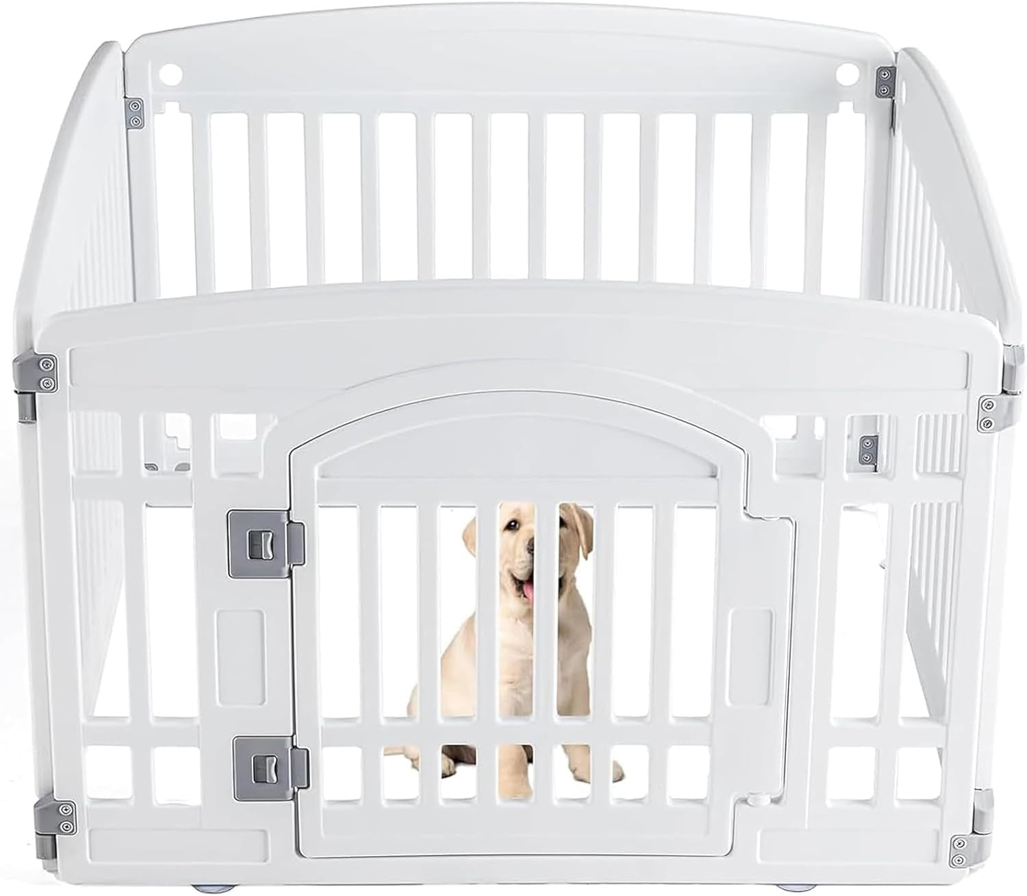 Plastic Dog Playpen - 4-Panel 24" Expandable & Durable Pet Fence for Medium Dogs - Indoor & Outdoor Portable Puppy Playpen with Secure Locking Door, White